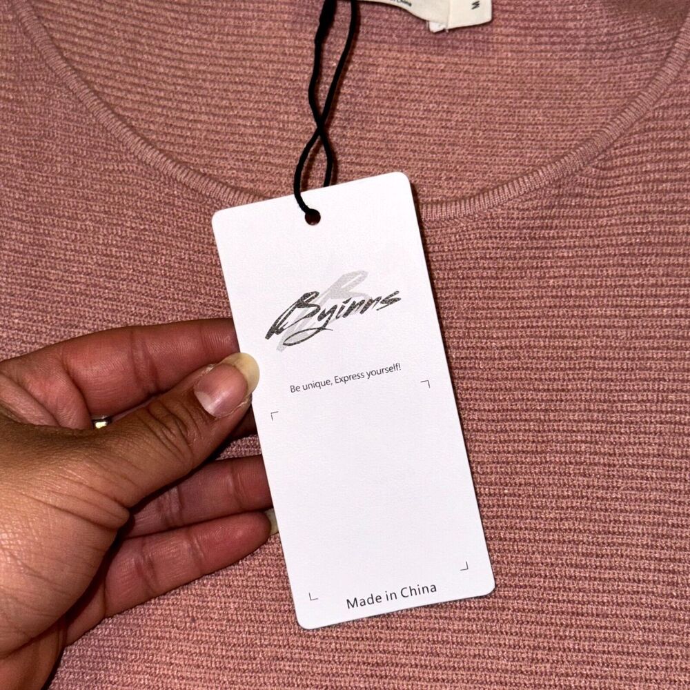 Byinns Sweater Dress Women's Medium‎ Pink Viscose Knitted Boat Neck Long Sleeve
